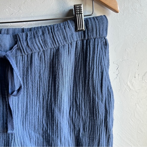 Eileen Fisher Blue Organic Cotton Gauze Wide-Leg Pant Cropped Sz L 22” Inseam - Picture 11 of 13